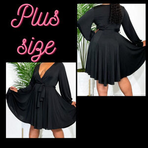 LUXE WEAR PLUS 2x black faux wrap long sleeve cocktail party dress NWT 0B14